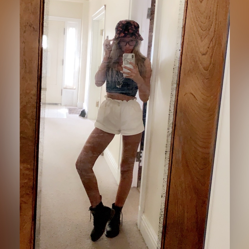 Princess Polly OPEN ROAD DENIM PAPER BAG SHORTS WHITE